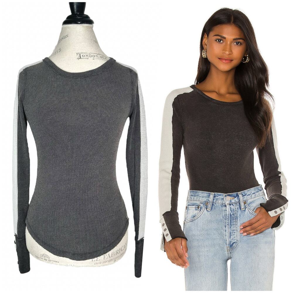 We The Free | Women | Tasha Gray Waffle Knit Thermal LS Crew Neck Top | Sz XS
